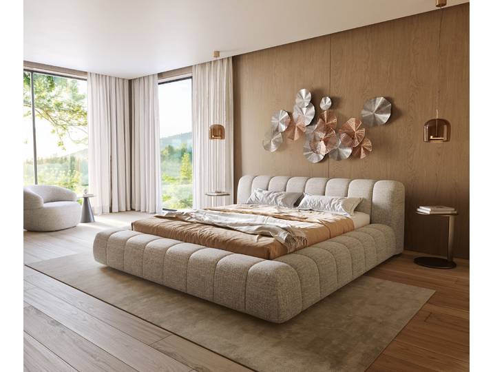 Gestoffeerd bedframe Cutio 180x200 cm geweven stof zacht beige