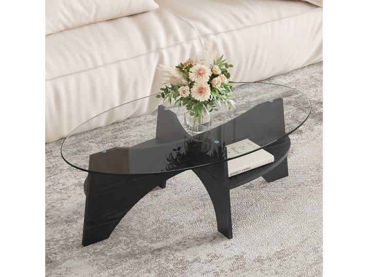STILVORA Beistelltisch mit ovalem Design 104,9×60 cm, Rundtisch mit MDF-Beinen in schwarzer Holzoptik, Kleiner Esstisch multifunktional