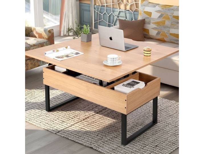 Table Basse Relevable - VOWNER - Multifonctionnelle 3 en 1 - Couleur du bois