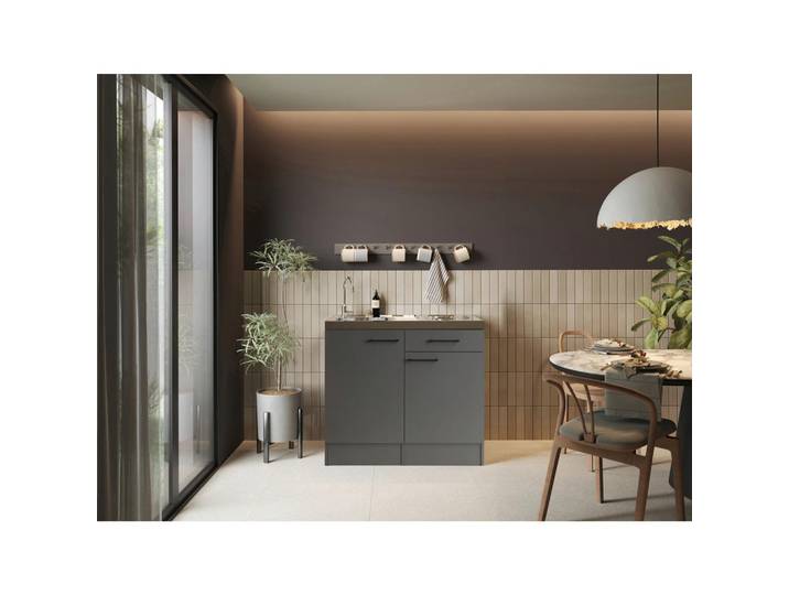 Respekta Miniküche Oliver, Grau, 1 Schublade(n) Schubladen, seitenverkehrt montierbar, nur wie online abgebildet bestellbar, 100 cm, links aufbaubar, rechts aufbaubar, Küchen, Miniküchen