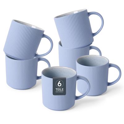 Becher OTTO HOME "Kaffeebecher Ylvii, 6er Set", blau (reactive blau), H:9,8cm Ø:9,4cm, Steinzeug, Trinkgefäße, Becher, Riffeloptik, spülmaschinenfest und mikrowellengeeignet, 460 ml