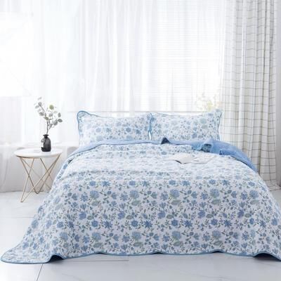 KASENTEX 3-Piece Oversize Quilt Set Soft Cotton Bedspread Coverlet Sets Floral Traditional