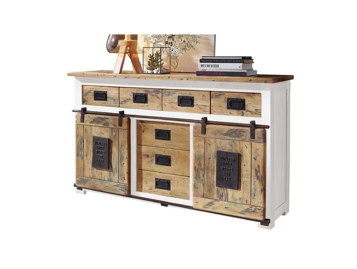 Sideboard mit 2 Rolltüren Mango massiv weiß 150 cm - montiert - EMANUEL