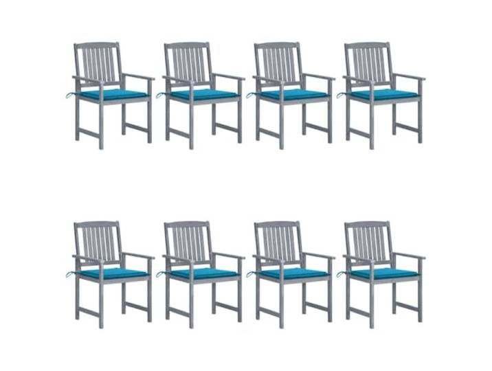 KUTYWEXFM 8er Set Gartenstühle mit Kissen Akazienholz Grau Bequeme Sitzgruppe für Terrasse und Veranda mit blauen Auflagen inklusive Haltebändern für gesellige Runden im Freien.
