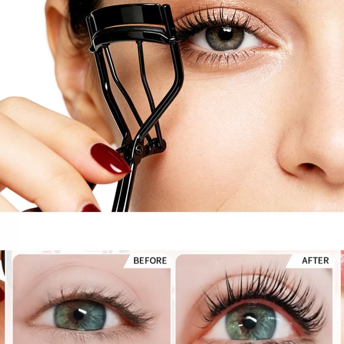INF Carbonstahl Wimpernzange mit Silikonpad – Weitwinkel Präzisions-Wimpernzange, tragbar, schwarz