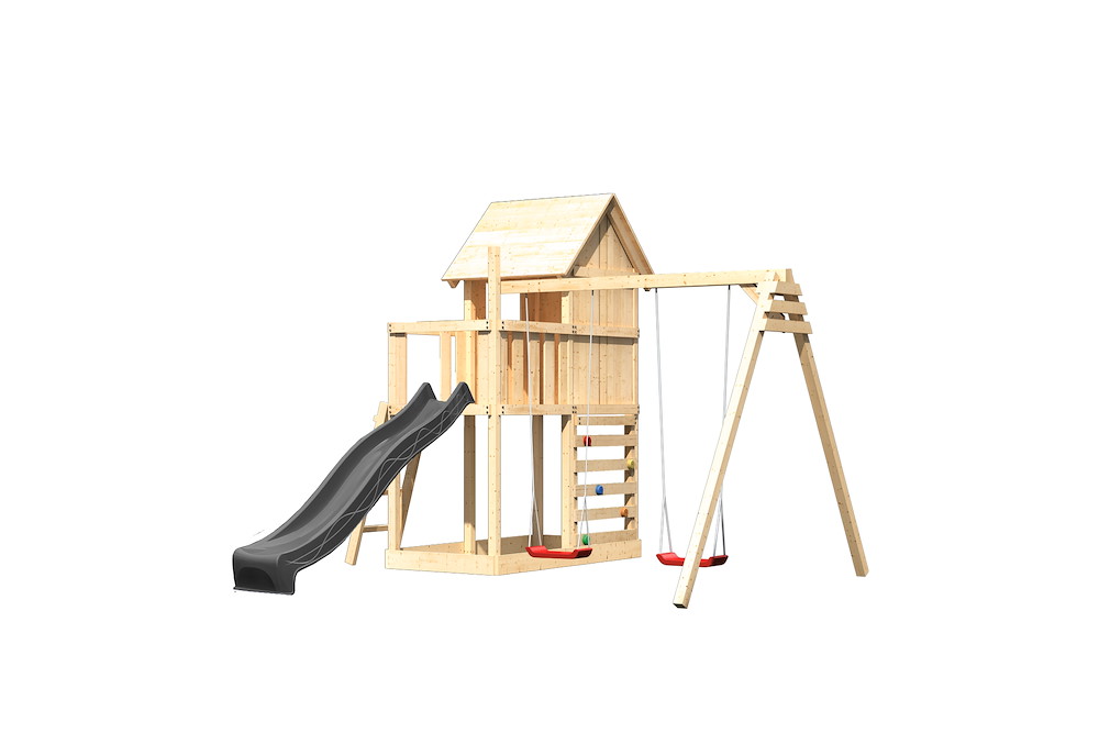 KARIBUHOLZT Spielt. Frieda nat.107x107x291 m.Rutsche+Doppelsch+Kletterw. 16988412