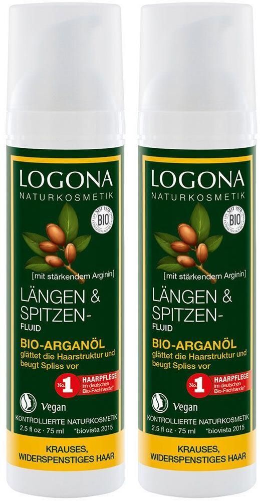 LOGONA Längen- und Spitzenfluid Bio-Arganöl 2x 2x75 ml Flaschen
