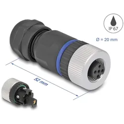 DeLOCK M12 Steckverbinder A-kodiert 5 Pin Buchse zur Montage mit Schraubanschluss