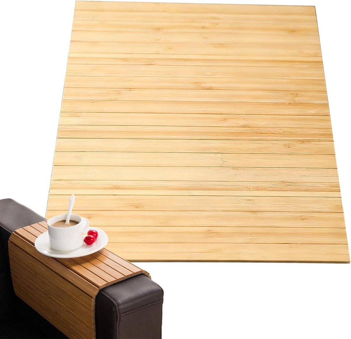 Armleuning Dienblad Bank Tafel voor Snacks en Drankjes met Anti-slip Ontwerp in Houtkleur