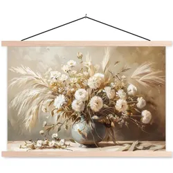 POSTER MIT MAGNETLEISTEN Blumen - Vase - Stilleben - Beige Magnetleiste 120x80 cm