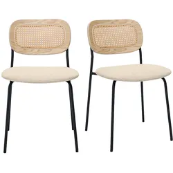 Design-Stühle in beigem strukturiertem Samteffektstoff, schwarzem Metall und Rattanwebung (2er-Set) MIRANDA