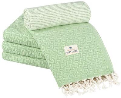 "American Soft Linen Turkish Peshtemal Beach Towels, 40"" x 70"" Size 4 Pack Swim Towels for Beach and Pool Towels"