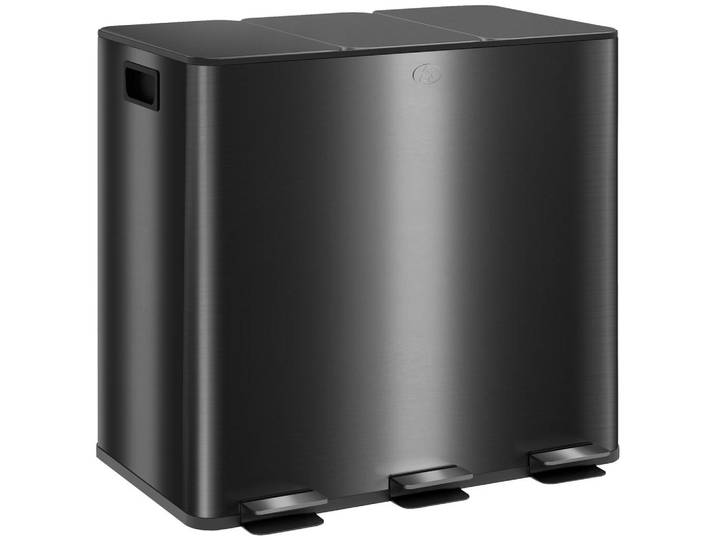 Homcom Mülleimer 3x20L Abfalleimer aus Edelstahl mit Softclose Deckel Deodorant-Fächern, Anthrazit, Metall, 36.6x43.2x61.9 cm, Badaccessoires, Abfalleimer