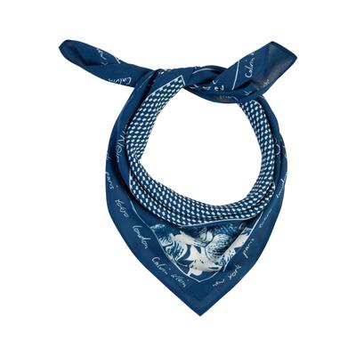 Bandana CALVIN KLEIN "GRAPHIC PRINT BANDANA", Damen, blau (schwarz denim), Web, Kunstfaser, gemustert, Modetücher, Onesize mit Muster