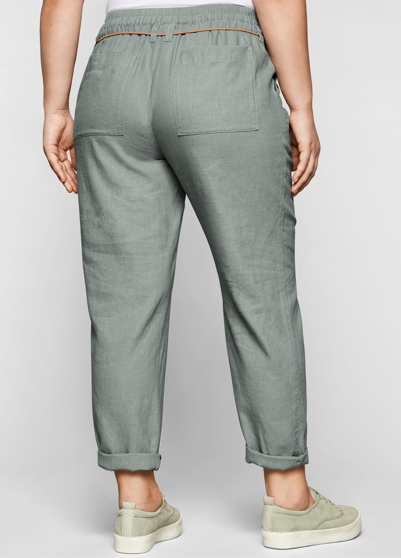 Schlupfhose SHEEGO, Damen, Gr. 42, Normalgrössen, braun (eukalyptus), 55% Leinen, 45% Viskose, unifarben, Hosen Schlupfhose eukalyptus 42, Normalgrössen