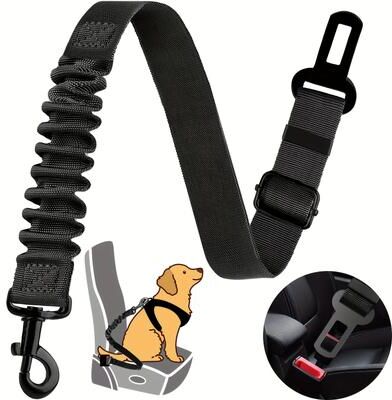 Multisell Products Hub Elastic Nylon Retractable Safety Restraint Adjustable Dog Seat Belt Harness With Secure Clasps For All Dog Sizes black
