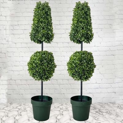 Admired by Nature Artificial Boxwood Leave Double Ball Shaped Topiary Plant Tree in Plastic Pot
