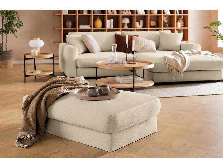 Polsterhocker 107 x 41 x 77cm Beige/Beige Cordstoff Snor: Beige