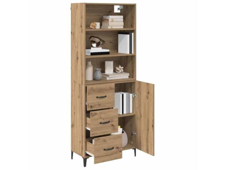 KTHLBRH Sideboard Eiche handwerklich 69,5 x 34 x 180 cm Sperrholz, 3 Schubladen, 3 verstellbare Einlegeböden, Eisenbeine, maximale Belastung 120 kg