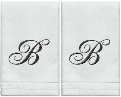 Creative Labs Scents White Monogrammed Initial Fingertip Towels with Black Embroidery