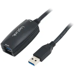 LogiLink USB 3.0 Repeater Kabel mit USB-A Stecker zu USB-A Buchse, Verstärker, Schwarz, 5m