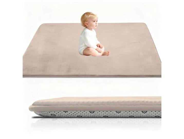 Stqyeiw 3cm Dicke Krabbelmatte Baby, Spielmatte Baby 200 x 320 cm Hellbraun Teppich für Kinderzimmer mit Memory-Schaum, Rutschfester Unterseite Krabbeldecke, Kinderteppich, spielteppich Kinder