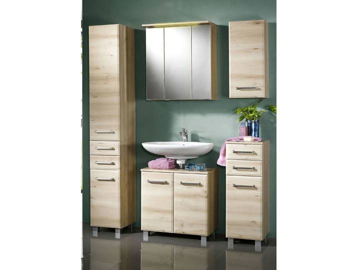 Hochwertiges Badmöbel Programm in modernem Design, Buche Iconic, Seitenschrank, 2-türig