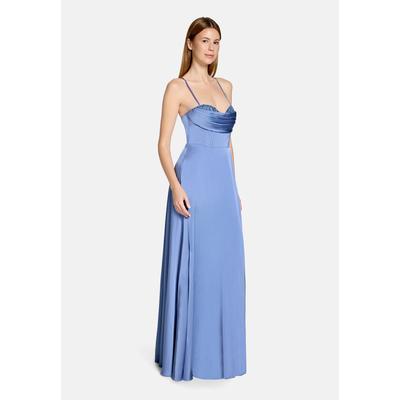 Abendkleid VERA MONT "Damen mit Wasserfallausschnitt", Damen, Gr. 42, Normalgrößen, Satin, blau (smoky lavender), Satin, Obermaterial: 100% Polyester. Besatz: 100% Polyester. Futter: 100% Polyester, ausgestellt lang, Wasserfallausschnitt, Kleider...