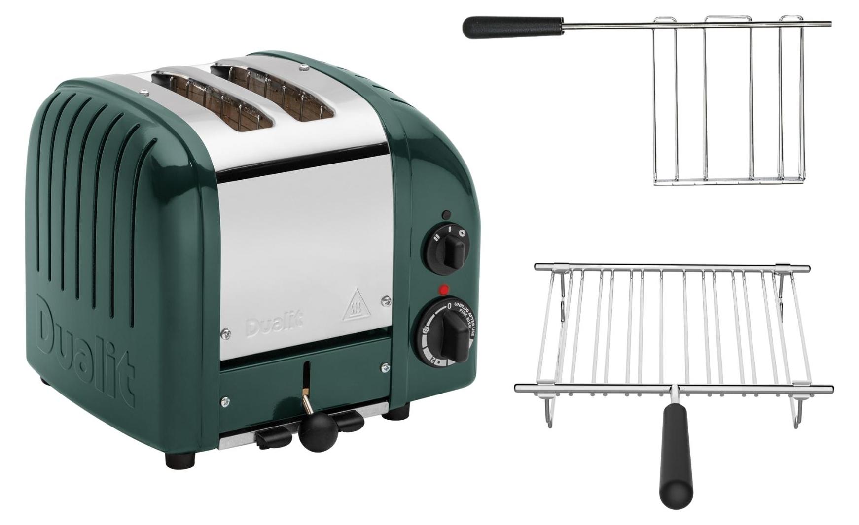 Dualit Toaster Paket 2, 2er Toaster mit Brötchenaufsatz und Sandwichzange Evergreen