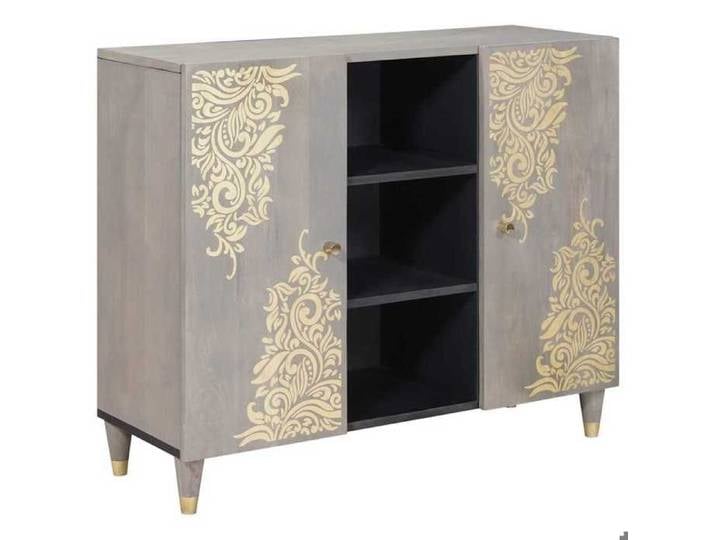 Cabinet multimédia Gris - Buffet Gris et or 90x33x75 cm Bois de mangue massif A16122