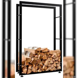 DELUKE® Kaminholzregal innen Metall SATLO für Feuerholz Brennholzregal innen Kaminholzständer Kaminholzhalter FeuerholzregalSchwarz, 25x80x125cm