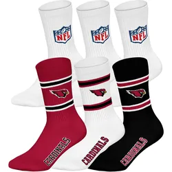 NFL Unisex Socken, 6er Pack - NFL Teams, 6Pack Crew Socks, Football, Logo, Baumwollmischung Arizona Cardinals/Weiß / 43-46