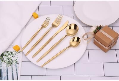 Vivience 20 Pc Flatware Set Gold With Matte Handles - Service For 4 - 20 Pc