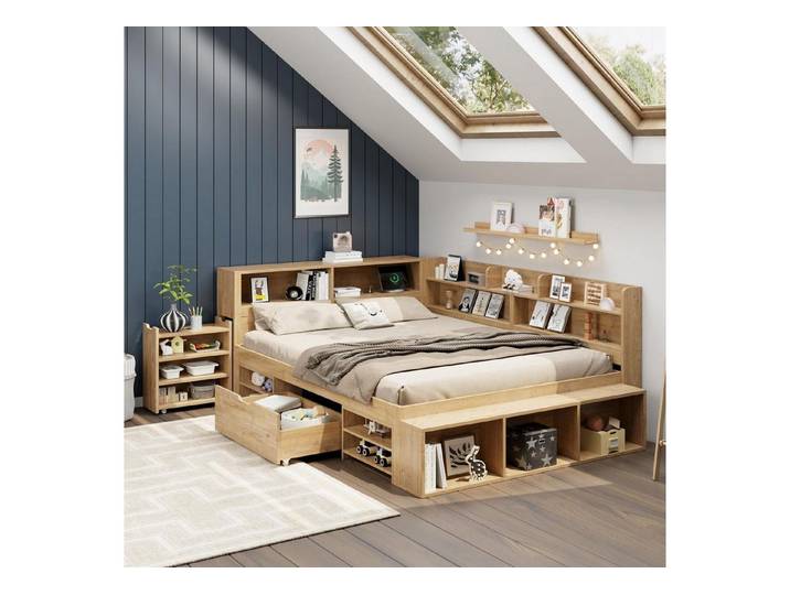 LuxusKollektion Stauraumbett Kinderbett 140x200 Multifunktion Holz mit Stauraum