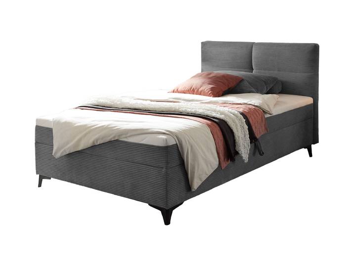 Boxbett Cord grau 120 x 200 cm mit Bettkasten - ANDON