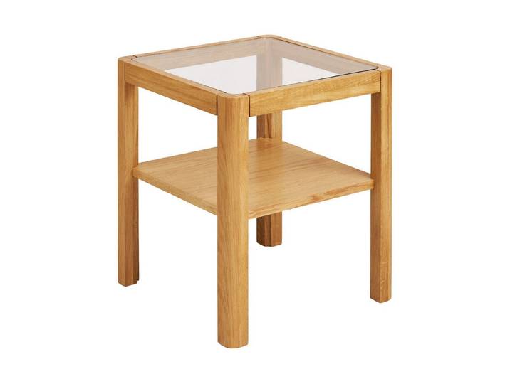tinkaro Beistelltisch Lourmarin 40x40x45 cm Natur (1-St), Ecktisch mit Glasfläche aus Eiche und MDF für verschiedene Räume