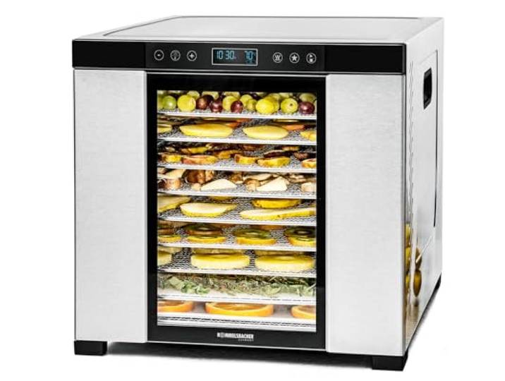 ROMMELSBACHER Dörrautomat DA 1050, Dörrfläche 1,6 m², 10 Edelstahl-Dörrtabletts, Warmhaltefunktion, Favoritenprogramm, 99 Std. Zeitschaltuhr, Temperatur einstellbar (35 °C – 75 °C)