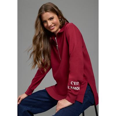 Longsweatshirt LAURA SCOTT, Damen, Gr. 52/54, rot (cranberry), angeraute Sweatware, Obermaterial: 60% Baumwolle, 40% Polyester, bequem hüftbedeckend, Rippstrickbündchen, Sweatshirts, in großen Größen verfügbar