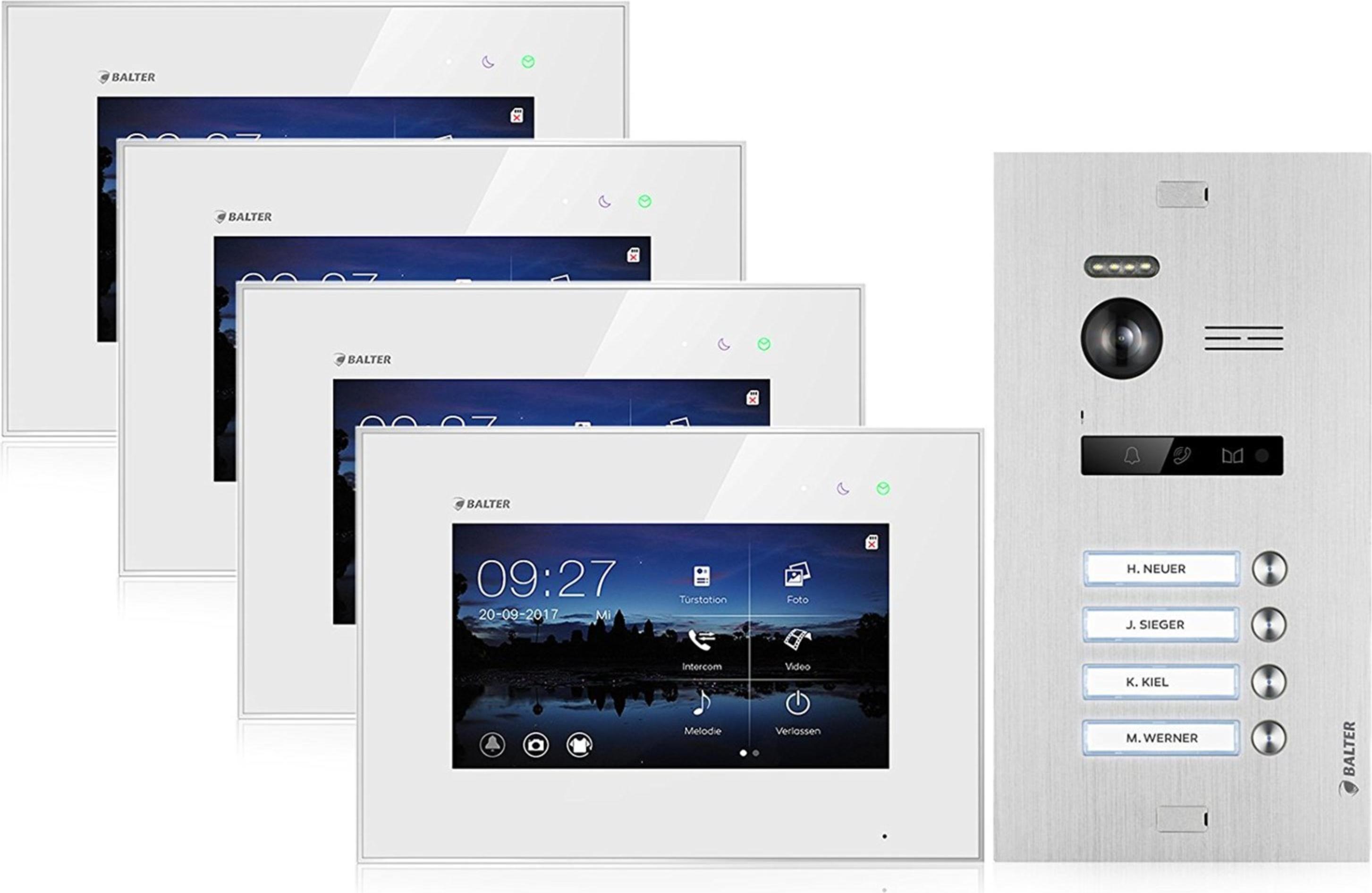 Video Türsprechanlage für 4 Familienhaus, 4x Monitore, Balter EVO