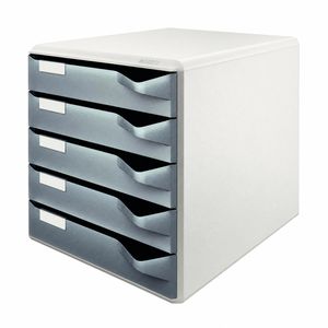 Leitz Schubladenbox 5280-00-89, Post-Set, A4, 5 Fächer, Kunststoff geschlossen, dunkelgrau/ grau