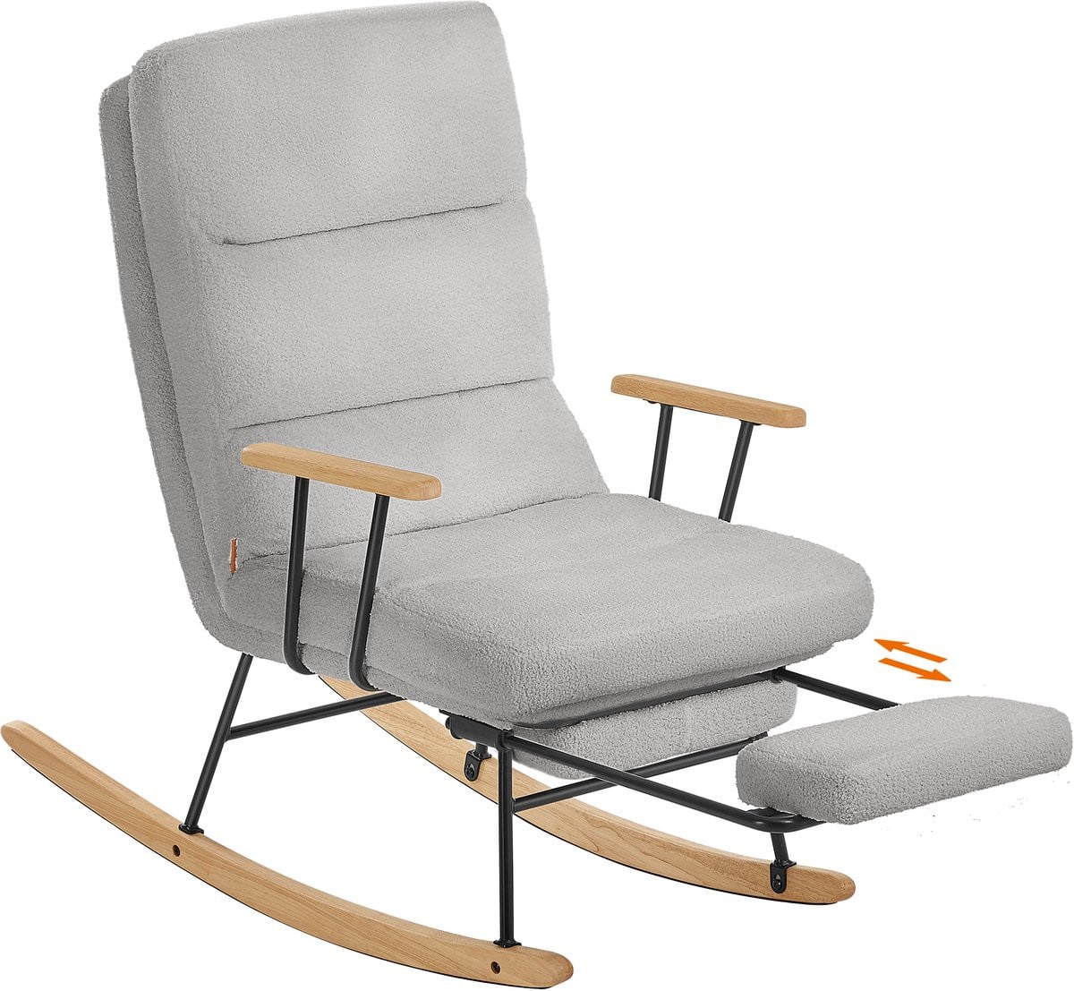 SONGMICS HOME Relaxfauteuil - Moderne Schommelstoel met Fleece Bekleding en 4-voudig Verstelbare Rugleuning - Max. 160 kg Draagvermogen