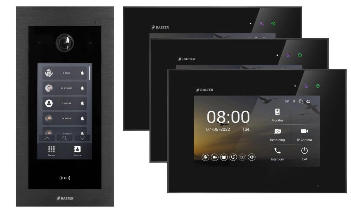Video-Türsprechanlage 7 Zoll Monitor Fingerprint RFID 175° Weitwinkel App 2-Draht BUS Schwarz ohne WiFi