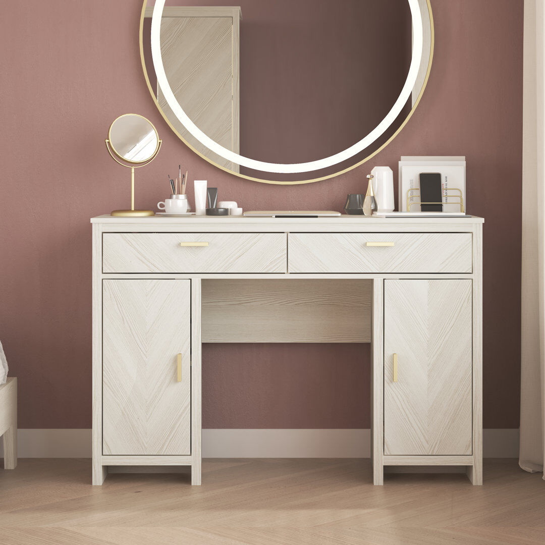 Gracie Oaks Bonnie 2 Door 2 Drawer Modern Dressing Table White Oak 80.9cm H X 119cm W X 39.8cm D