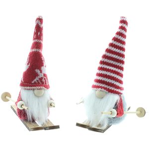 Frank-Flechtwaren Weihnachtsfigur 770653, Wichtel Ski-Tour, Polyester und Holz, 13 x 14 cm, 2 Stück