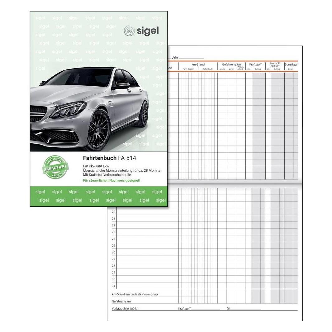 Sigel Fahrtenbuch Papierformat: DIN A5 Farbe des Einbandes: grün (FA514)