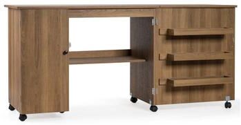 Costway Folding Sewing Table Shelves Storage Cabinet Craft Cart with Wheels-Natural