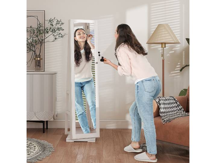 HOMCOM Armoire Bijoux Pivotante Miroir MDF Gris