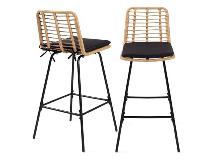 IDMarket - Set aus 2 Barhockern Summer Rattan-Effekt Metallfuß schwarz