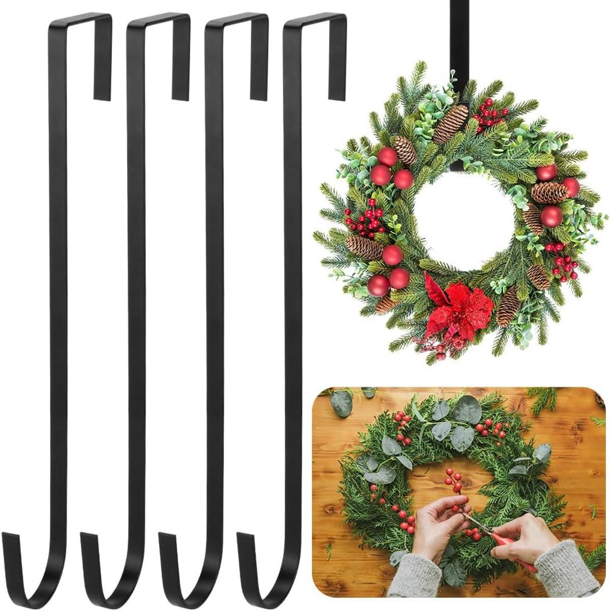 Set van 4 metalen deurhaken voor kransen en decoratie