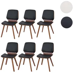 6er-Set Esszimmerstuhl HWC-B16, Holz Bugholz Retro-Design Walnussoptik, FSC®-zertifiziert ~ Kunstleder schwarz